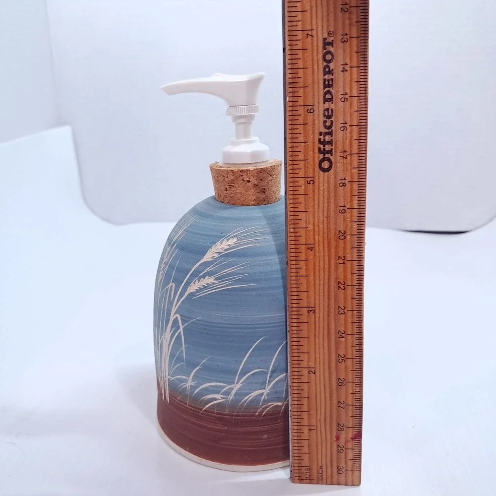 Chapman handmade pottery soap pump beach sea grass oats blue lake cork ocean